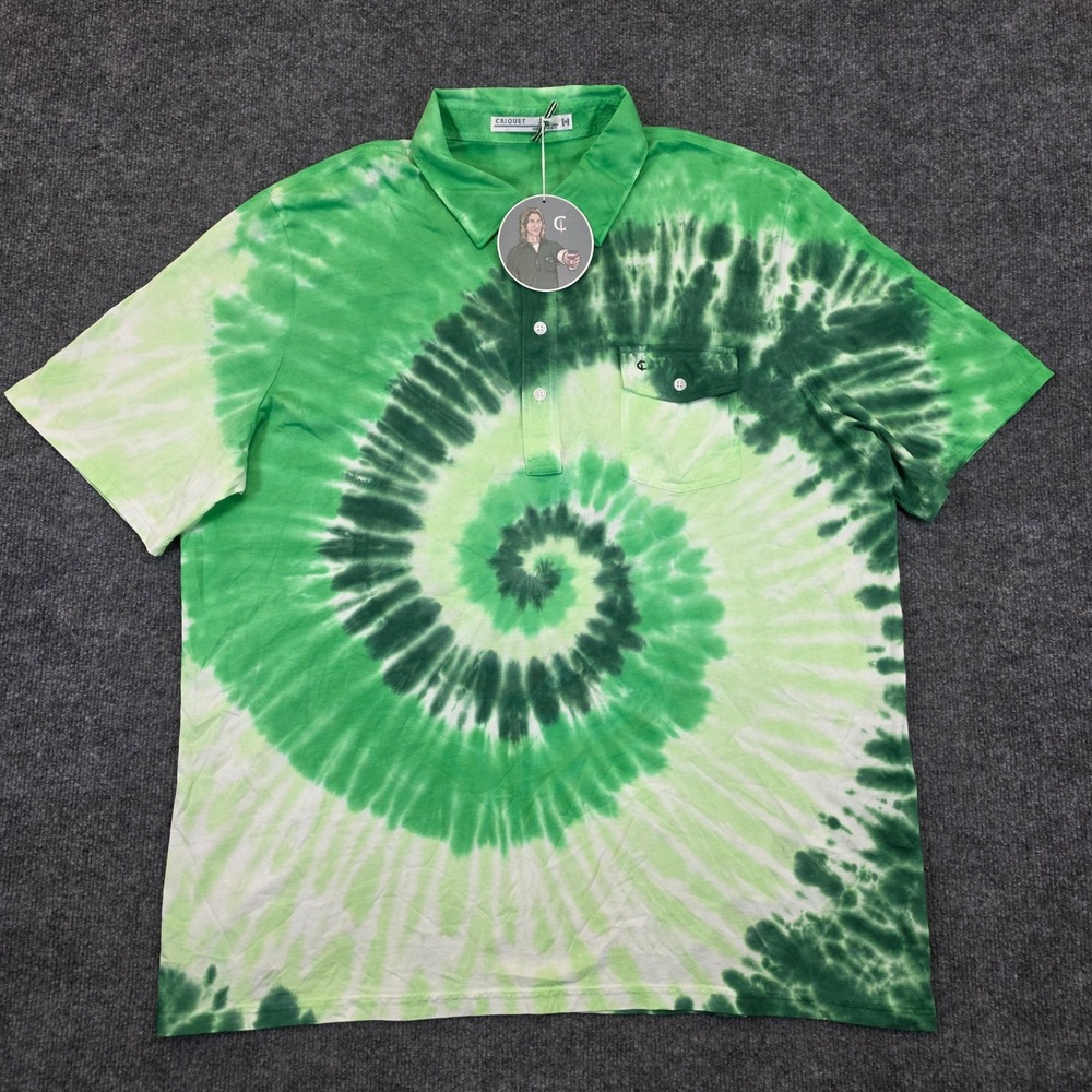 Criquet Polo Shirt Mens XXL Green Tie Dye Golf Pima Cotton Pocket Casual NWT